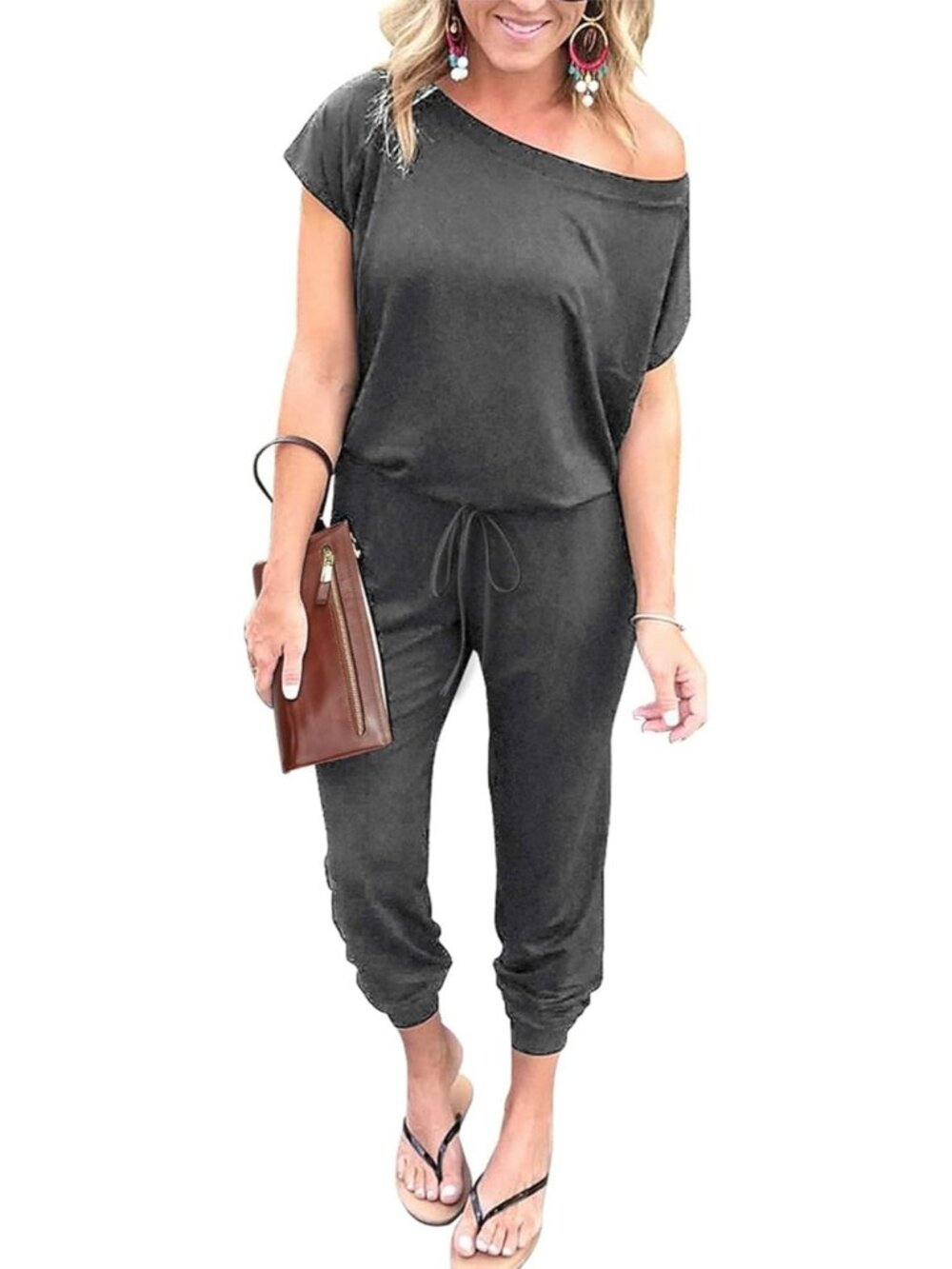Women's Dark Grey Summer Dressy Outfits Off The Shoulder Imported Romper